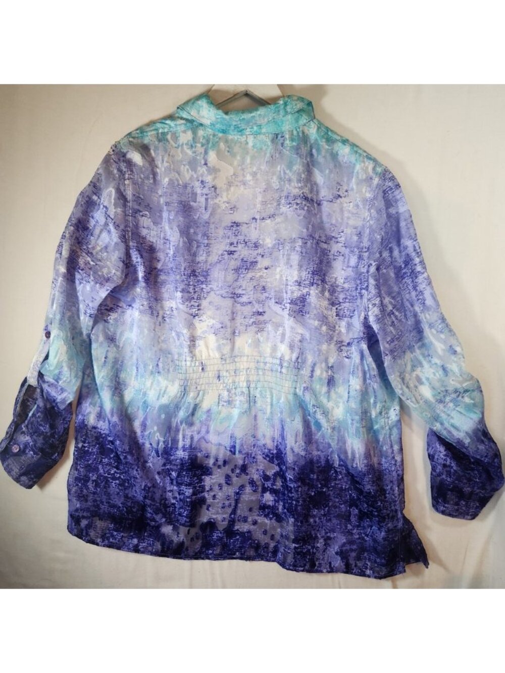 Allison Daley Petite Purple Teal Abstract‎ Burnout Button Up Shirt 14P - Picture 4 of 6